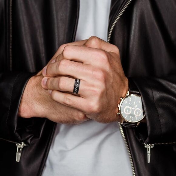 Men's Black and Silver Chain Ring - Picture 5 of 7